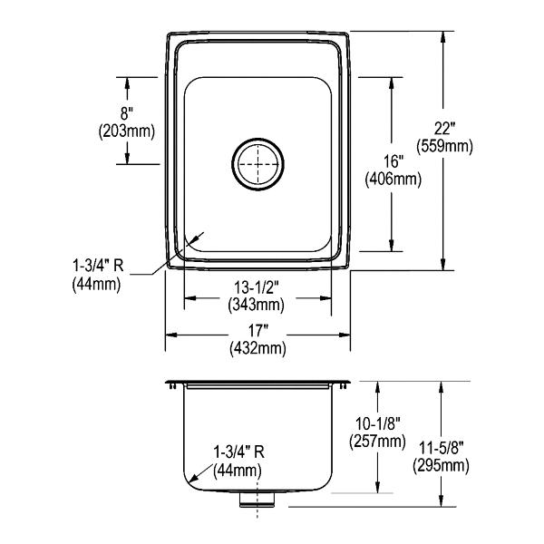 Elkay DLR172210PD Lustertone® Classic Stainless Steel 17" x 22" x 10-1/8" Single Bowl Drop-in Sink with Perfect Drain®