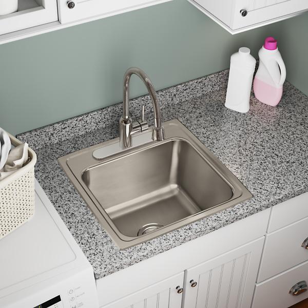 Elkay DLRQ191910 Lustertone® Classic Stainless Steel 19-1/2" x 19" x 10-1/8" Single Bowl Drop-in Laundry Sink with Quick-clip