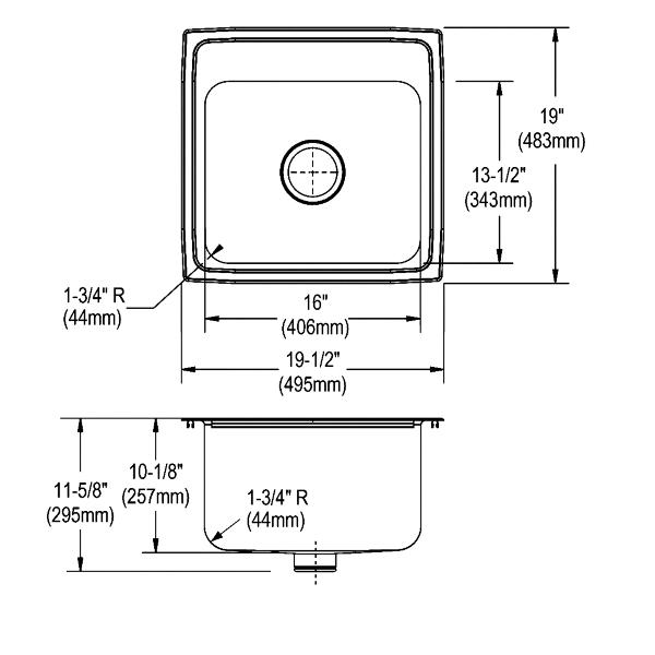 Elkay DLR191910PD Lustertone® Classic Stainless Steel 19-1/2" x 19" x 10-1/8" Single Bowl Drop-in Laundry Sink w/Perfect Drain®