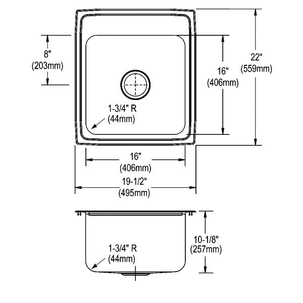 Elkay DLR202210 Lustertone® Classic Stainless Steel 19-1/2" x 22" x 10-1/8" Single Bowl Drop-in Sink