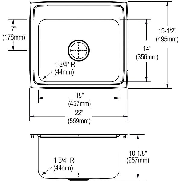 Elkay DLR221910 Lustertone® Classic Stainless Steel 22" x 19-1/2" x 10-1/8" Single Bowl Drop-in Sink