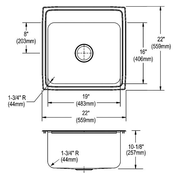 Elkay DLR222210 Lustertone® Classic Stainless Steel 22" x 22" x 10-1/8" Single Bowl Drop-in Sink