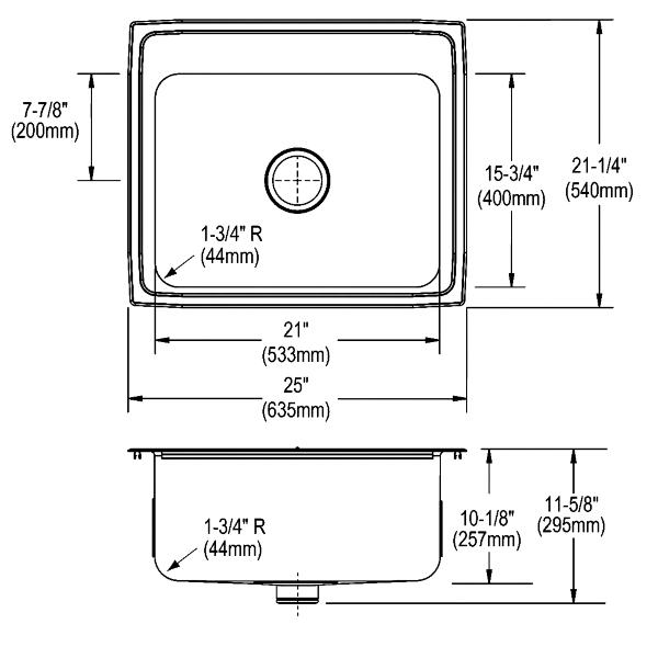 Elkay DLR252110PD Lustertone® Classic Stainless Steel 25" x 21-1/4" x 10-1/8" Single Bowl Drop-in Sink with Perfect Drain®