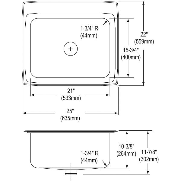 Elkay DLR252210PD Lustertone® Classic Stainless Steel 25" x 22" x 10-3/8" Single Bowl Drop-in Sink with Perfect Drain®