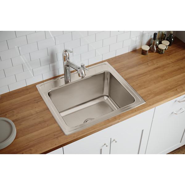 Elkay DLRQ252212 Lustertone® Classic Stainless Steel 25" x 22" x 12-1/8" Single Bowl Drop-in Sink with Quick-clip