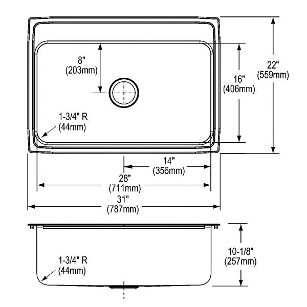 Elkay DLR312210 Lustertone® Classic Stainless Steel 31" x 22" x 10-1/8" Single Bowl Drop-in Sink