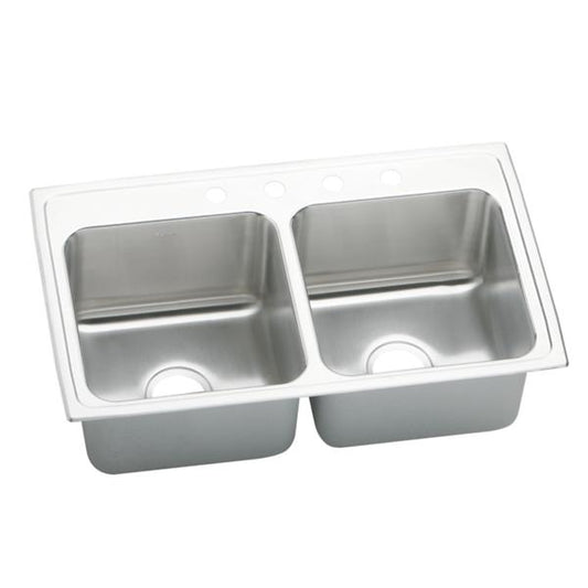 Elkay DLRQ331910 Lustertone® Classic Stainless Steel 33" x 19-1/2" x 10-1/8" Equal Double Bowl Drop-in Sink with Quick-clip