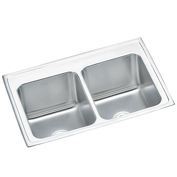 Elkay DLRQ332210 Lustertone® Classic Stainless Steel 33" x 22" x 10-1/8" Equal Double Bowl Drop-in Sink with Quick-clip