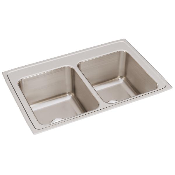 Elkay DLRQ332212 Lustertone® Classic Stainless Steel 33" x 22" x 12-1/8" Equal Double Bowl Drop-in Sink with Quick-clip