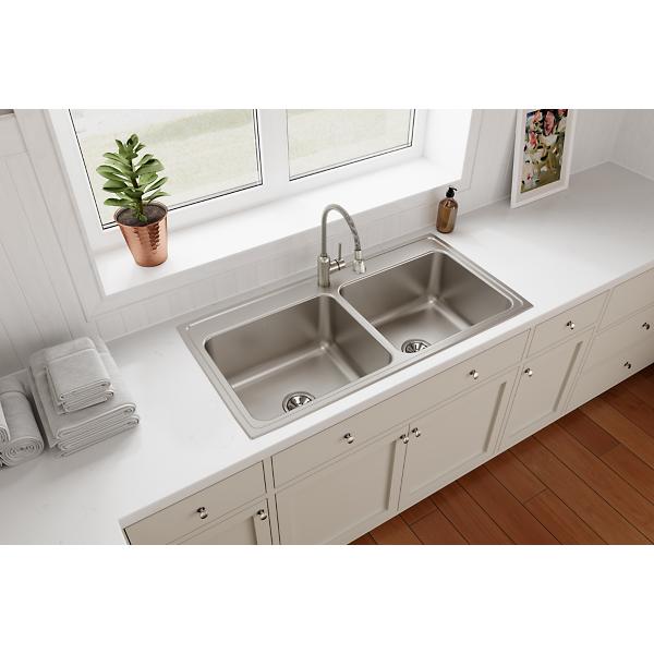 Elkay DLR432210 Lustertone® Classic Stainless Steel 43" x 22" x 10-1/8" Equal Double Bowl Drop-in Sink