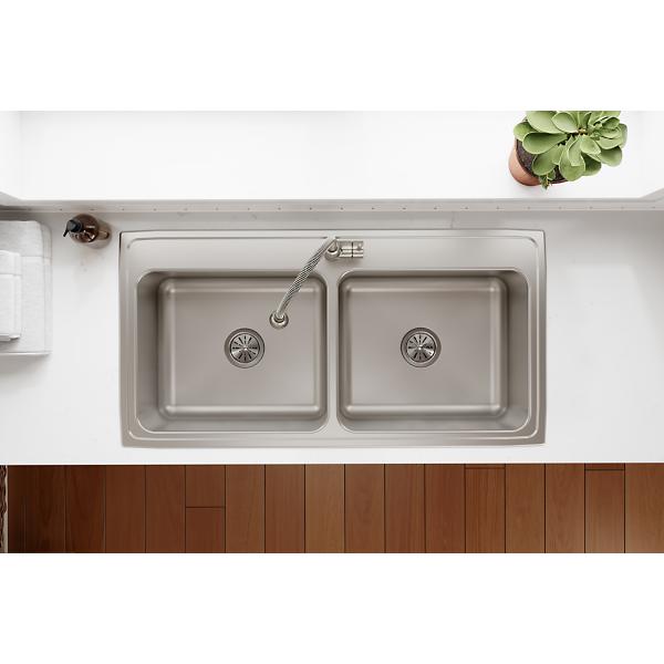 Elkay DLR432210 Lustertone® Classic Stainless Steel 43" x 22" x 10-1/8" Equal Double Bowl Drop-in Sink