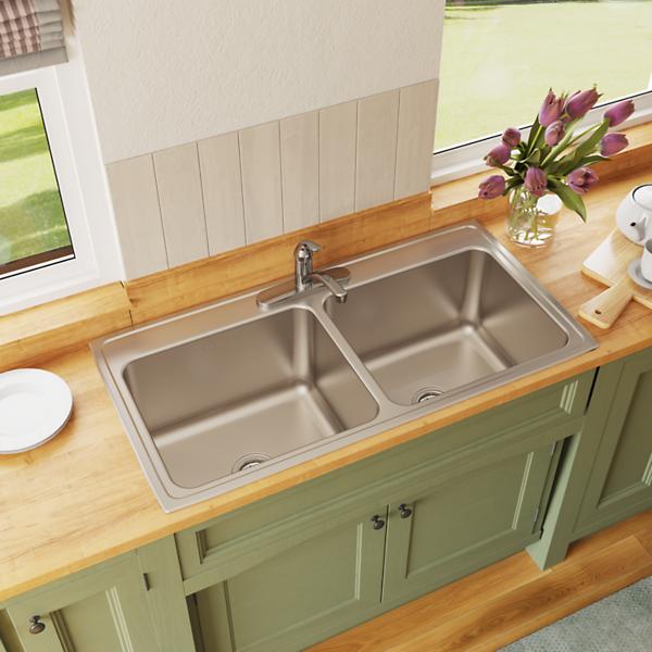 Elkay DLR432212 Lustertone® Classic Stainless Steel 43" x 22" x 12-1/8" Equal Double Bowl Drop-in Sink