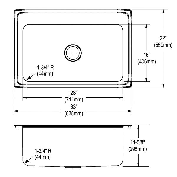 Elkay DLRS332212 Lustertone® Classic Stainless Steel 33" x 22" x 11-5/8" Single Bowl Drop-in Sink