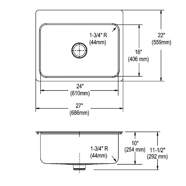 Elkay DLSR272210PD Lustertone® Classic Stainless Steel 27" x 22" x 10" Single Bowl Dual Mount Sink with Perfect Drain®