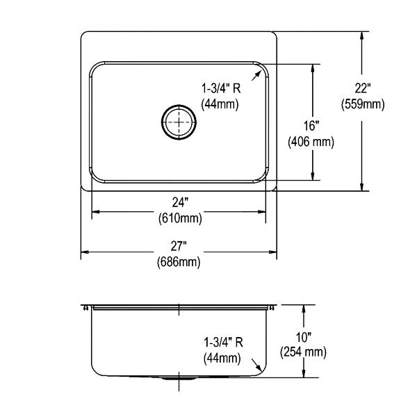 Elkay DLSR272210 Lustertone Classic Stainless Steel 27" x 22" x 10" Single Bowl Dual Mount Sink