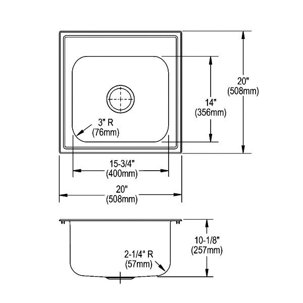 Elkay DPC1202010 Dayton® Stainless Steel 20" x 20" x 10-1/8" Single Bowl Drop-in Laundry Sink