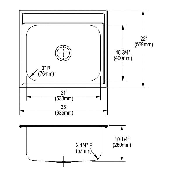 Elkay DPC1252210 Dayton® Stainless Steel 25" x 22" x 10-1/4" Single Bowl Drop-in Sink