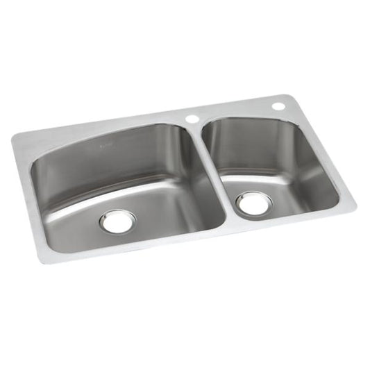 Elkay DPXSR2250R Dayton® Stainless Steel 33" x 22" x 8" 60/40 Double Bowl Dual Mount Sink