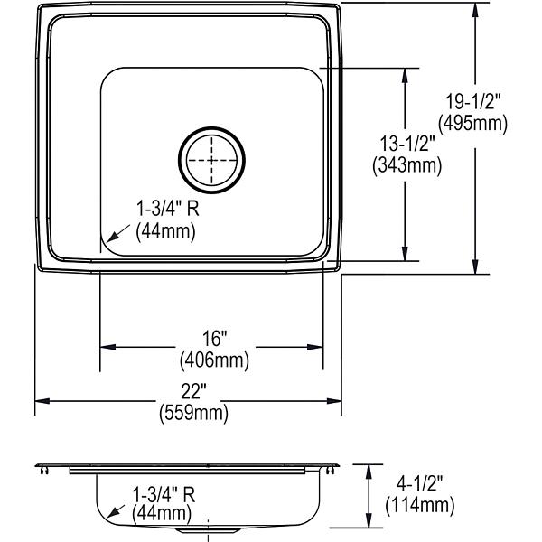Elkay DRKADQ222045L Lustertone® Classic Stainless Steel 22" x 19-1/2" x 4-1/2" Single Bowl Drop-in Classroom ADA Sink
