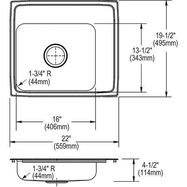 Elkay DRKAD222045R Lustertone® Classic Stainless Steel 22" x 19-1/2" x 4-1/2" Single Bowl Drop-in Classroom ADA Sink