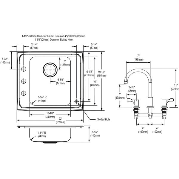 Elkay DRKAD222055C Lustertone® Classic Stainless Steel 22" x 19-1/2" x 5-1/2" Single Bowl Drop-in Classroom ADA Sink Kit
