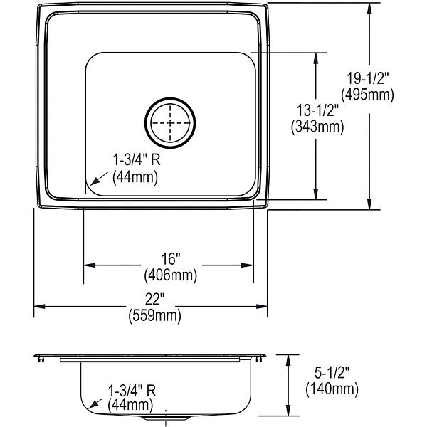Elkay DRKADQ222055L Lustertone® Classic Stainless Steel 22" x 19-1/2" x 5-1/2" Single Bowl Drop-in Classroom ADA Sink