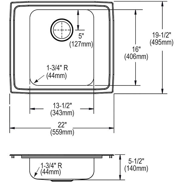 Elkay DRKAD222055 Lustertone® Classic Stainless Steel 22" x 19-1/2" x 5-1/2" Single Bowl Drop-in Classroom ADA Sink