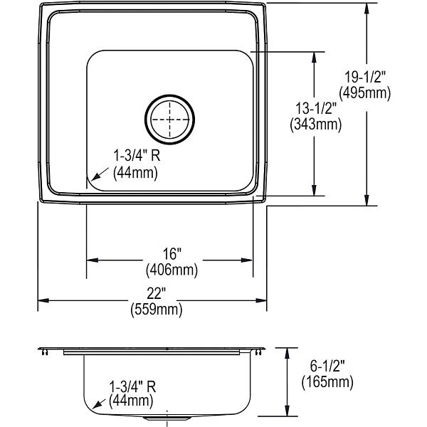 Elkay DRKAD222065L Lustertone® Classic Stainless Steel 22" x 19-1/2" x 6-1/2" Single Bowl Drop-in Classroom ADA Sink