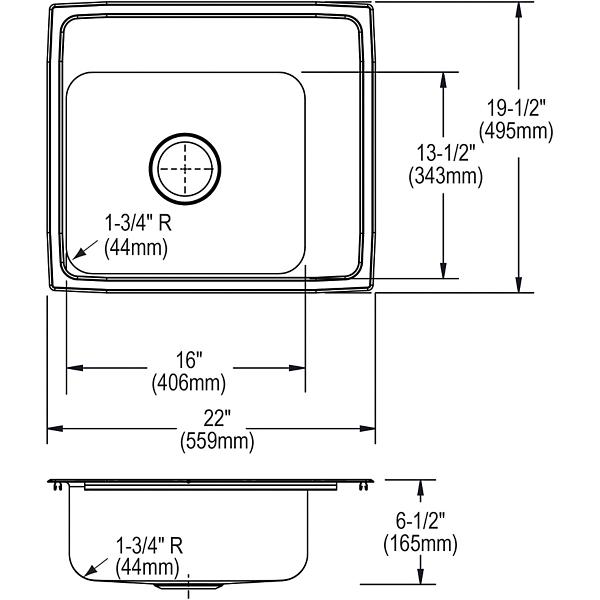 Elkay DRKADQ222065R4 Lustertone® Classic Stainless Steel 22" x 19-1/2" x 6-1/2" Single Bowl Drop-in Classroom ADA Sink