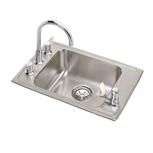Elkay DRKAD222050FFC Lustertone® Classic Stainless Steel 22" x 19-1/2" x 5" Single Bowl Drop-in Classroom ADA Sink Kit and Vandal-resistant Filtration Kit With Filter Status Monitor