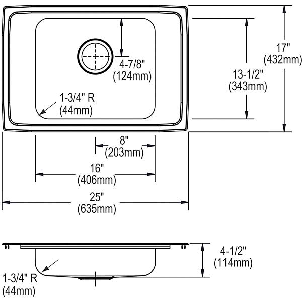 Elkay DRKAD251745 Lustertone® Classic Stainless Steel 25" x 17" x 4-1/2" Single Bowl Drop-in Classroom ADA Sink