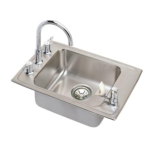 Elkay DRKAD251755FFC Lustertone® Classic Stainless Steel 25" x 17" x 5-1/2" 4-Hole Single Bowl Drop-in Classroom ADA Sink Kit and Vandal-resistant Filtration Kit With Filter Status Monitor