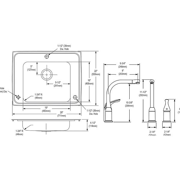 Elkay DRKAD282245LC Lustertone® Classic Stainless Steel 28" x 22" x 4-1/2" Single Bowl Drop-in Classroom ADA Sink Kit