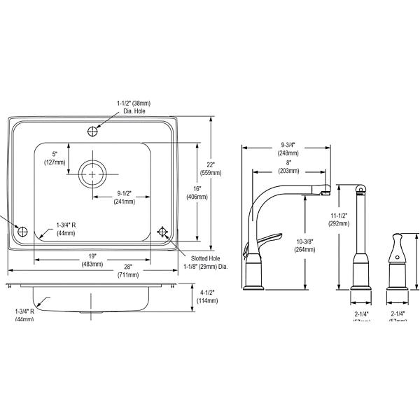 Elkay DRKAD282245RC Lustertone® Classic Stainless Steel 28" x 22" x 4-1/2" Single Bowl Drop-in Classroom ADA Sink Kit