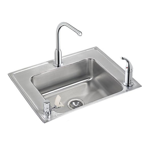 Elkay DRKAD282255LFFC Lustertone® Classic Stainless Steel 28" x 22" x 5-1/2" Single Bowl Drop-in Classroom ADA Sink Kit and Vandal-resistant Filtration Kit With Filter Status Monitor