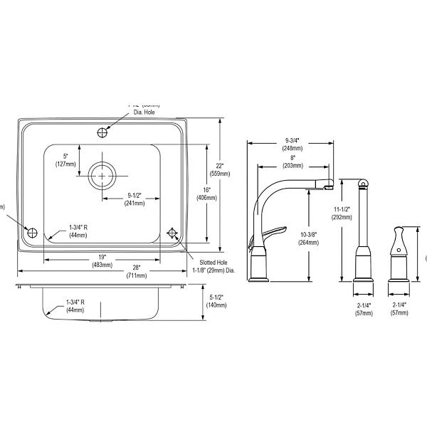 Elkay DRKAD282255RC Lustertone® Classic Stainless Steel 28" x 22" x 5-1/2" Single Bowl Drop-in Classroom ADA Sink Kit