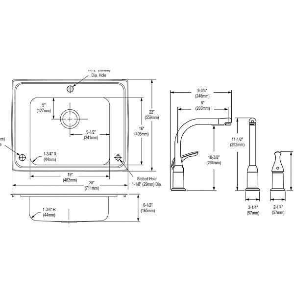 Elkay DRKAD282265RC Lustertone® Classic Stainless Steel 28" x 22" x 6-1/2" Single Bowl Drop-in Classroom ADA Sink Kit