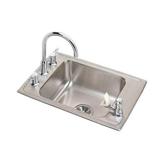 Elkay DRKAD251750C Lustertone® Classic Stainless Steel 25" x 17" x 5" 4-Hole Single Bowl Drop-in Classroom ADA Sink+Faucet/Bubbler Kit
