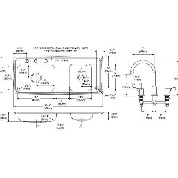 Elkay DRKAD371745RC Lustertone® Classic Stainless Steel 37-1/4" x 17" x 4-1/2" Double Bowl Drop-in Classroom ADA Sink Kit