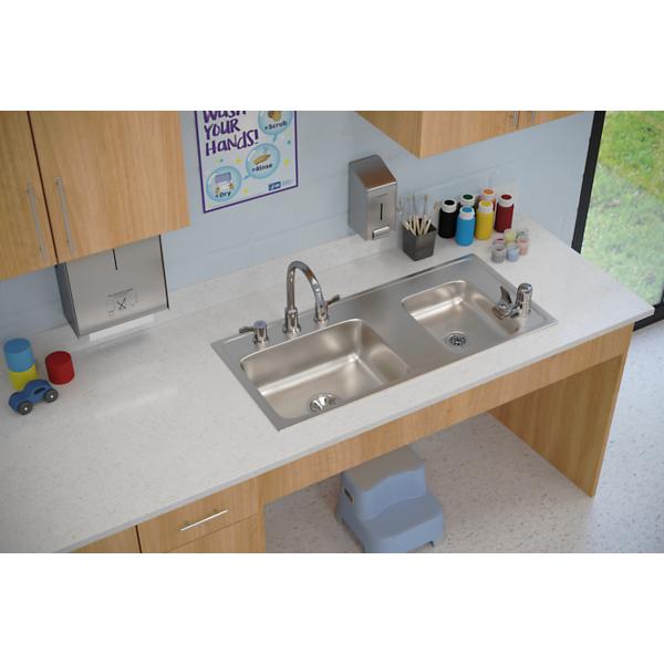 Elkay DRKAD371760R4 Lustertone® Classic Stainless Steel 37-1/4" x 17" x 6" Double Bowl Drop-in Classroom ADA Sink