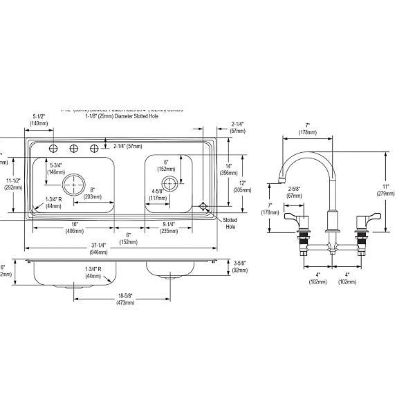 Elkay DRKAD371760RC Lustertone® Classic Stainless Steel 37-1/4" x 17" x 6" Double Bowl Drop-in Classroom ADA Sink Kit