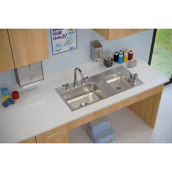 Elkay DRKAD371765R4 Lustertone® Classic Stainless Steel 37-1/4" x 17" x 6-1/2" Double Bowl Drop-in Classroom ADA Sink