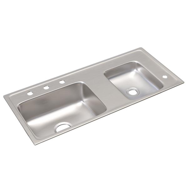 Elkay DRKAD371765R4 Lustertone® Classic Stainless Steel 37-1/4" x 17" x 6-1/2" Double Bowl Drop-in Classroom ADA Sink