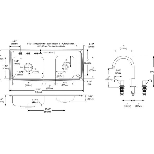 Elkay DRKAD371765RC Lustertone Classic Stainless Steel 37-1/4" x 17" x 6-1/2" Double Bowl Drop-in Classroom ADA Sink Kit