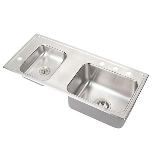 Elkay DRKADQ371750L4 Lustertone Classic Stainless Steel 37-1/4" x 17" x 5" Double Bowl Drop-in Classroom ADA Sink