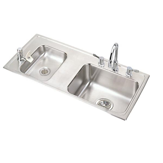 Elkay DRKAD371740LFFC Lustertone® Classic Stainless Steel 37-1/4" x 17" x 4" Double Bowl Drop-in Classroom ADA Sink Kit and Vandal-resistant Filtration Kit With Filter Status Monitor