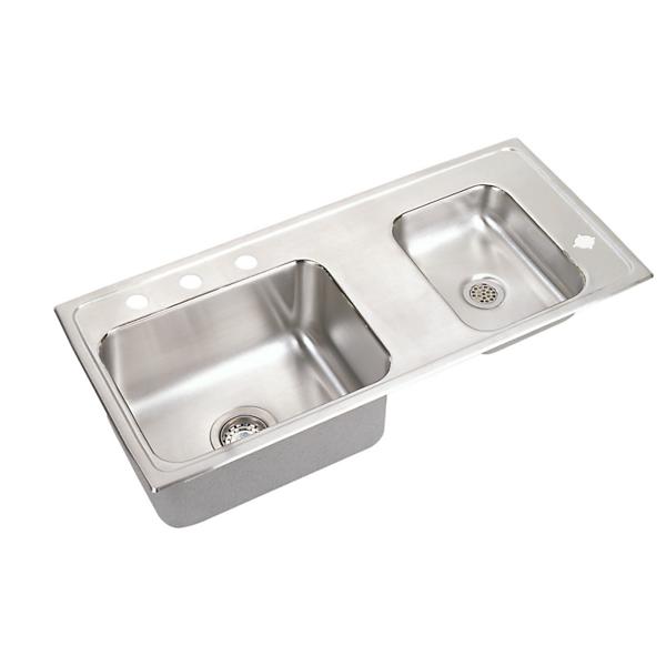 Elkay DRKAD371740R4 Lustertone Classic Stainless Steel 37-1/4" x 17" x 4" Double Bowl Drop-in Classroom ADA Sink