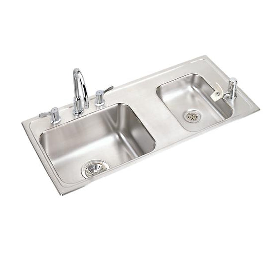 Elkay DRKAD371760RFFC Lustertone® Classic Stainless Steel 37-1/4" x 17" x 6" Double Bowl Drop-in Classroom ADA Sink Kit and Vandal-resistant Filtration Kit With Filter Status Monitor