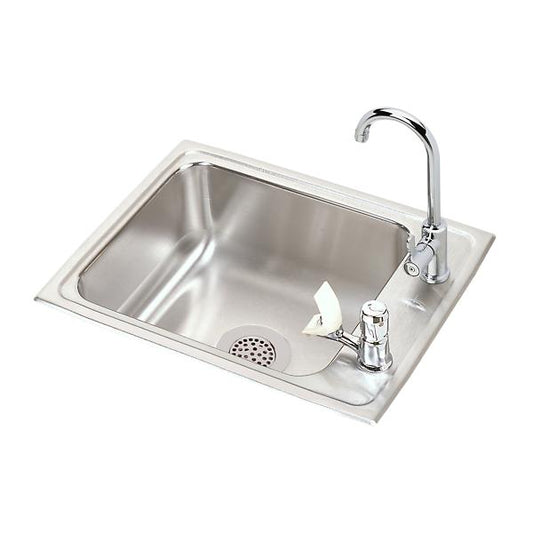 Elkay DRKR2217LVRC Lustertone® Classic Stainless Steel 22" x 17" x 7-5/8" 2-Hole Single Drop-in Classroom Sink + Vandal-resistant Faucet/Bubbler Kit