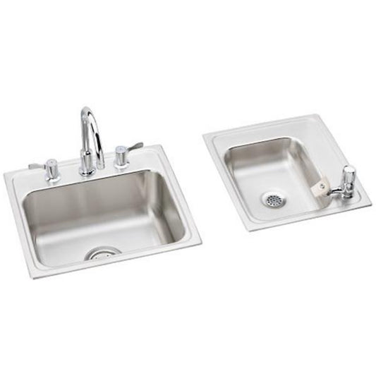 Elkay DRKR23417RC Lustertone Classic Stainless Steel 34" x 17" x 7-5/8" Double Bowl Drop-in Classroom Sink+Faucet/Bubbler Kit